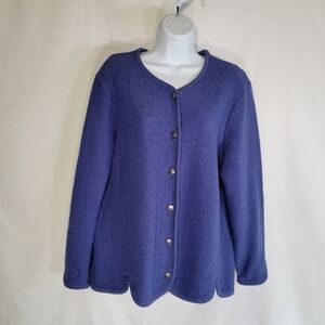 Vintage THE TOG SHOP Blue 100%  Wool Cardigan Sweater Womens Petite large